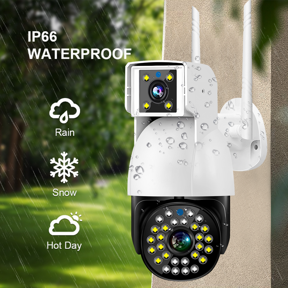 Security Equipment 4mp Outdoor indoor IP Dome Network camera Night vision IP 66 Waterproof dual- lens Wifi Camera with audio