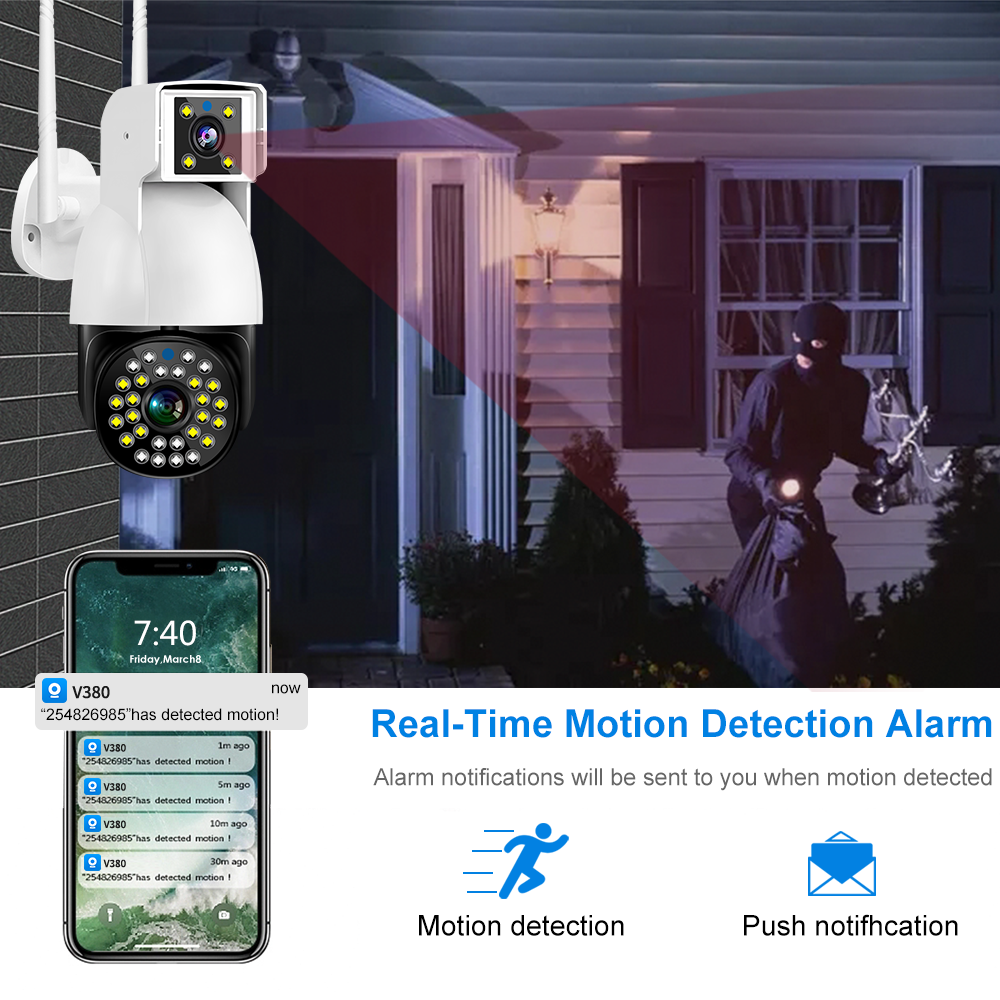 Security Equipment 4mp Outdoor indoor IP Dome Network camera Night vision IP 66 Waterproof dual- lens Wifi Camera with audio