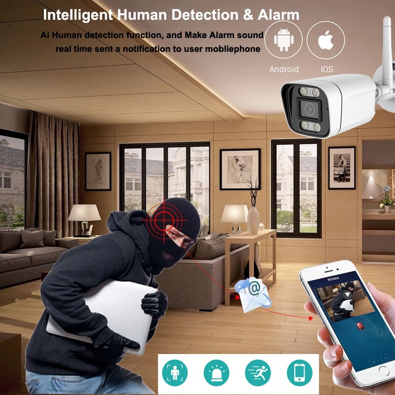QEARIM AI human detection colorful night vision wireless wifi hd ip security Network camera ICSEE 3MP wifi bullet camera outdoor