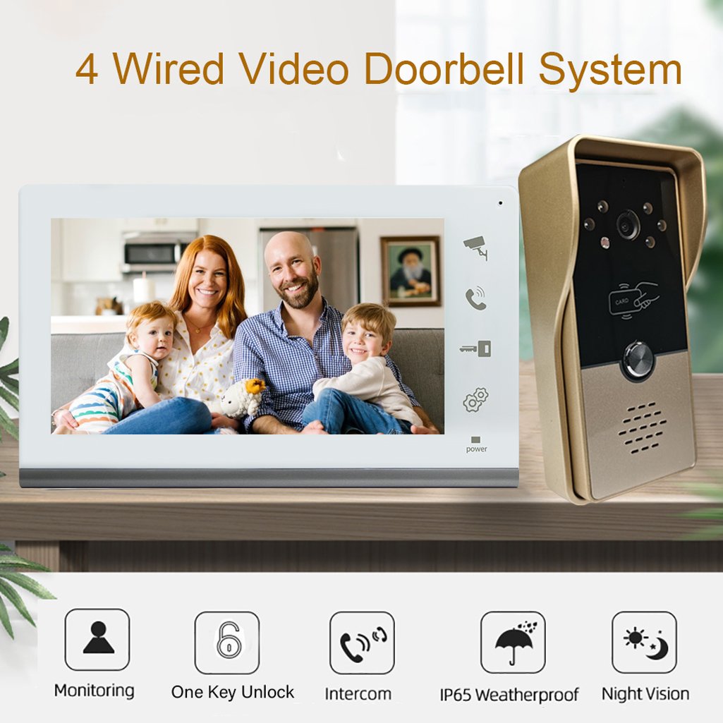 2PCS Doorbell Camera with 7 Inch Indoor Monitor Wired Video Intercom System Support Unlock Dual-Way Intercom for Home Security