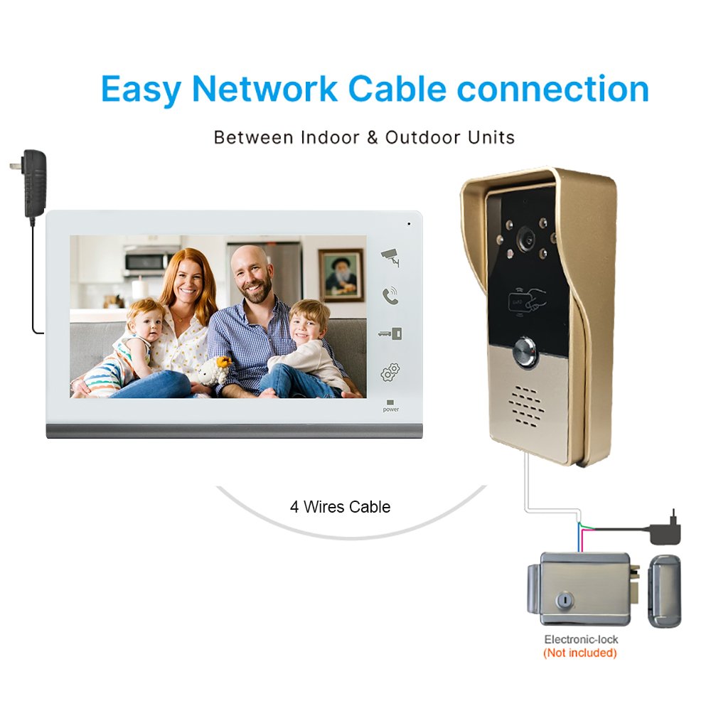 2PCS Doorbell Camera with 7 Inch Indoor Monitor Wired Video Intercom System Support Unlock Dual-Way Intercom for Home Security