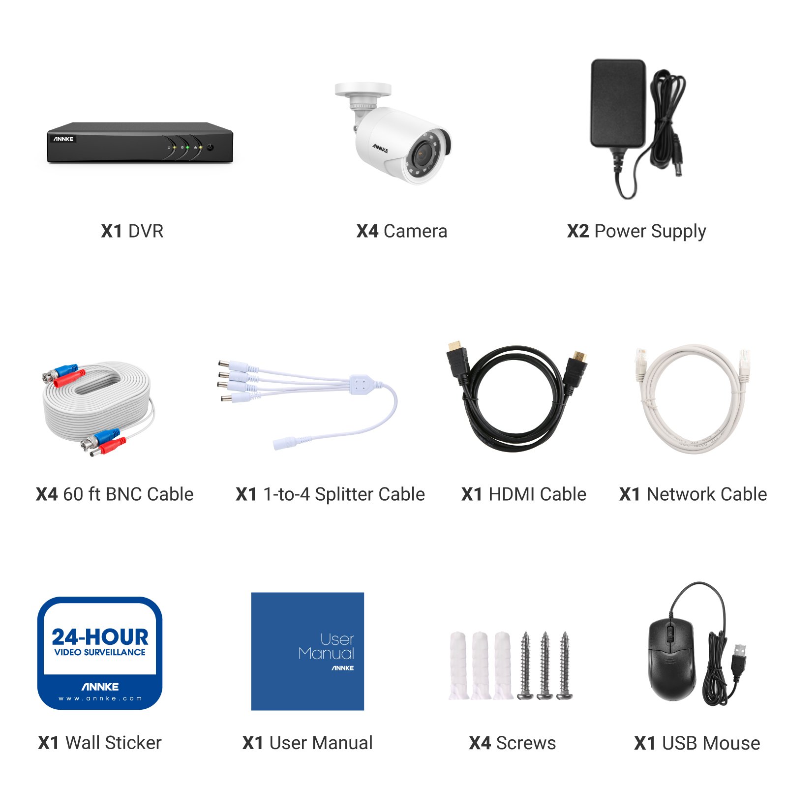 ANNKE 8-Channel 5 Megapixel H.265+ 5-in-1 DVR Security Camera System with 4pcs 1080p HD Outdoor IP66 Waterproof Security Cameras