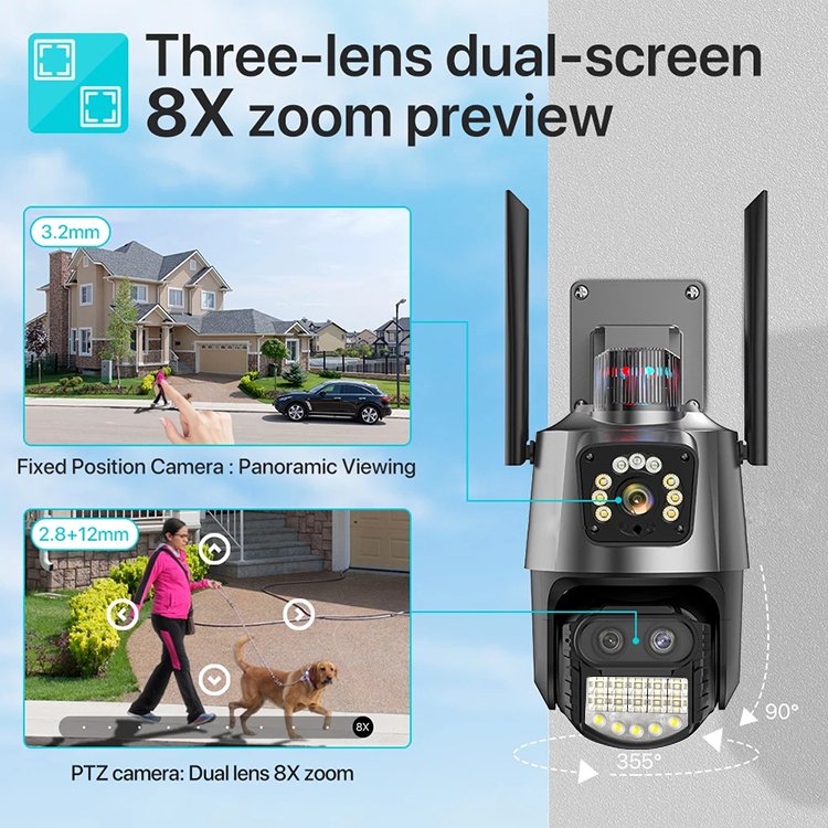 Faceacam Icsee 9MP Outdoor CCTV Security Camera Dual Lens WIFI Network Camera Hd Wireless Ptz Solar Camera