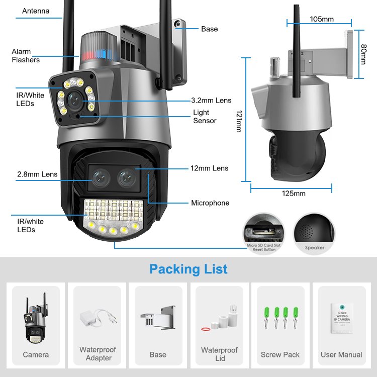 Faceacam Icsee 9MP Outdoor CCTV Security Camera Dual Lens WIFI Network Camera Hd Wireless Ptz Solar Camera