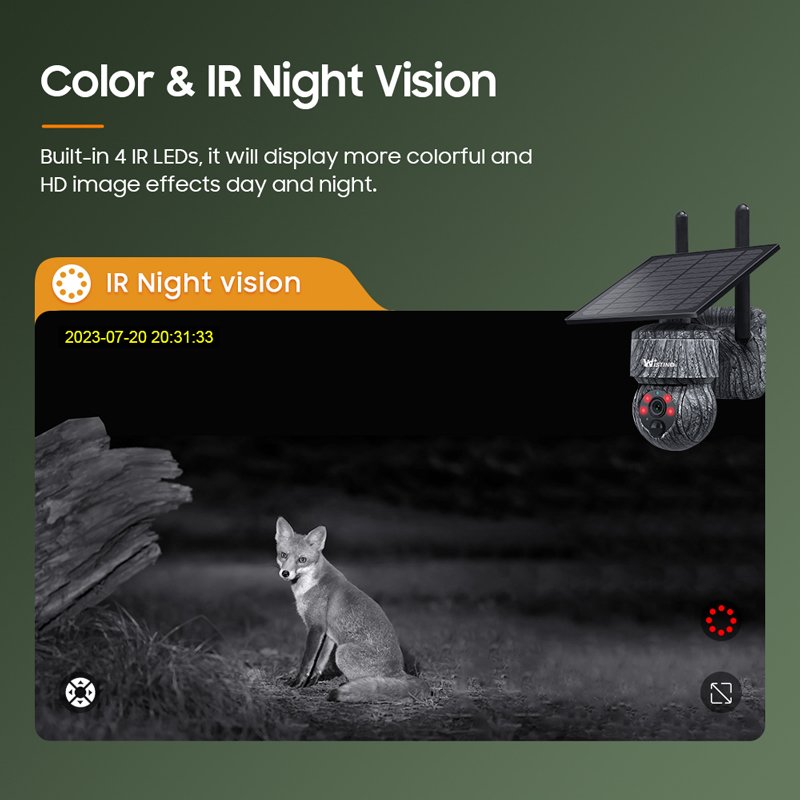 Wistino 5MP 4g PTZ Cctv Hunting Camera Security Ip65 Waterproof Colorful Night Vision Motion Detection Solar Cctv Camera