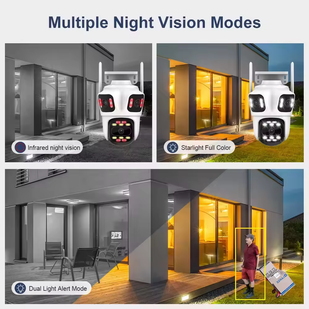 ShooCam 12mp Wireless 4g Sim Card Surveillance Ip Cameras Three Lens Ptz Real-Time Recording Outdoor Security Network Camera