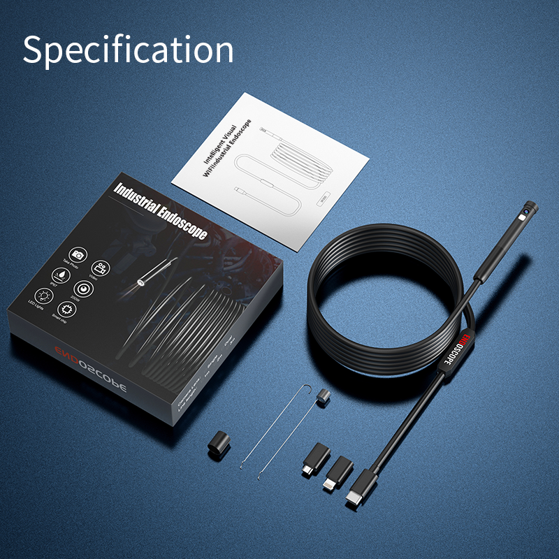 ANESOK 8mm Single Lens 1m Lightning 1080P Endoscopic Industrial WiFi Endoscope Camera Mini HD Borescope Type-C Snake Camera