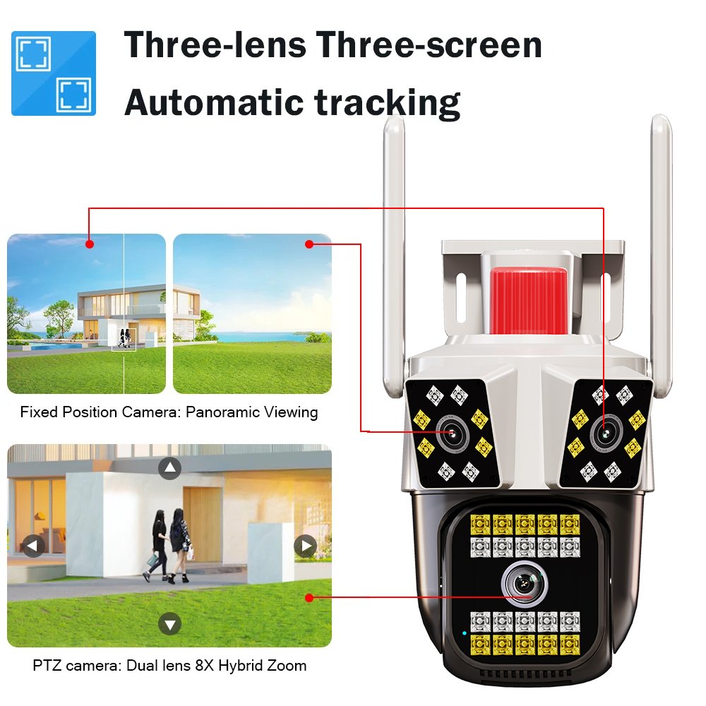 Outdoor wifi ip Smart HD 1080p 12MP 360 Three Lens Yoosee Cameras CCTV PTZ Security Network Surveillance Wireless Camera Bullet