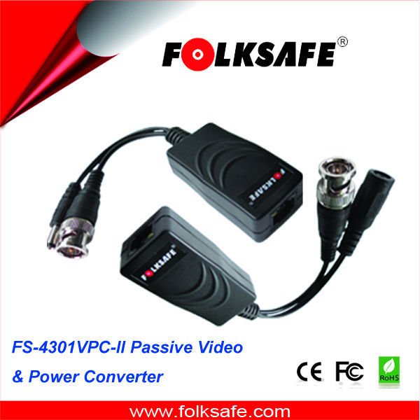 Folksafe Passive Video Power Converter ( transmitter+receiver ) analog cctv video balun passive active for cctv rj 45 balun