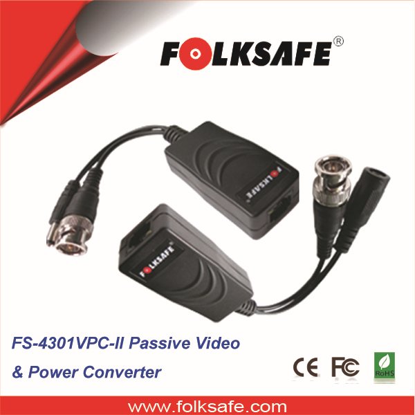 Folksafe Passive Video Power Converter ( transmitter+receiver ) analog cctv video balun passive active for cctv rj 45 balun
