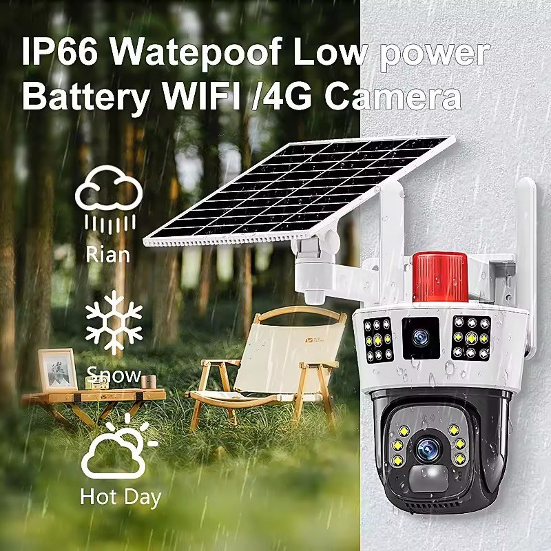 12MP 4G Dual Lens 3Screens PIR Tracking Low Power Outdoor Network WIFI Security IP PTZ battery Solar Camera
