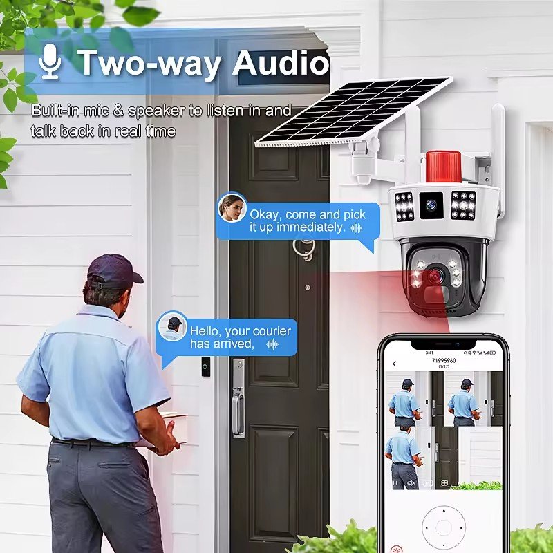 12MP 4G Dual Lens 3Screens PIR Tracking Low Power Outdoor Network WIFI Security IP PTZ battery Solar Camera