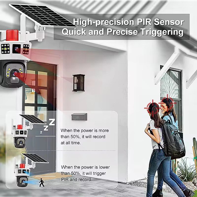 12MP 4G Dual Lens 3Screens PIR Tracking Low Power Outdoor Network WIFI Security IP PTZ battery Solar Camera