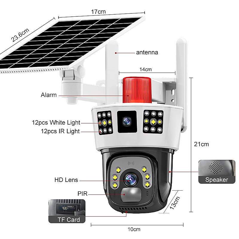 12MP 4G Dual Lens 3Screens PIR Tracking Low Power Outdoor Network WIFI Security IP PTZ battery Solar Camera