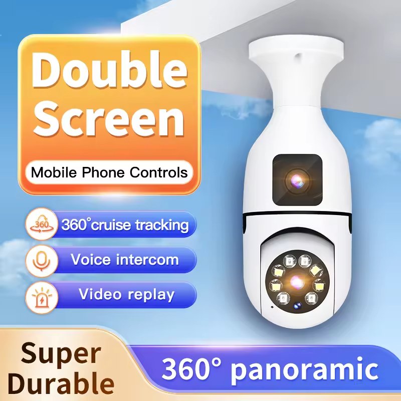 E27 Bulb Dual Lens Wifi IP Camera 1080P Night Vision 360 Indoor Full Color Surveillance with Auto Tracking Robot Security PTZ