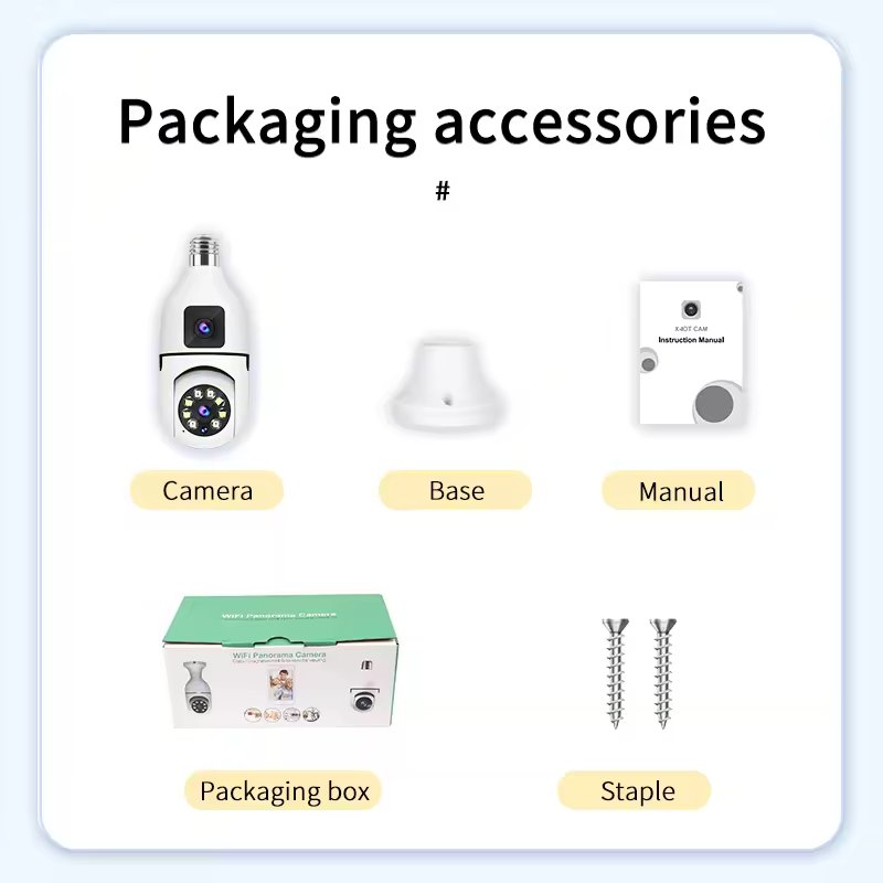E27 Bulb Dual Lens Wifi IP Camera 1080P Night Vision 360 Indoor Full Color Surveillance with Auto Tracking Robot Security PTZ