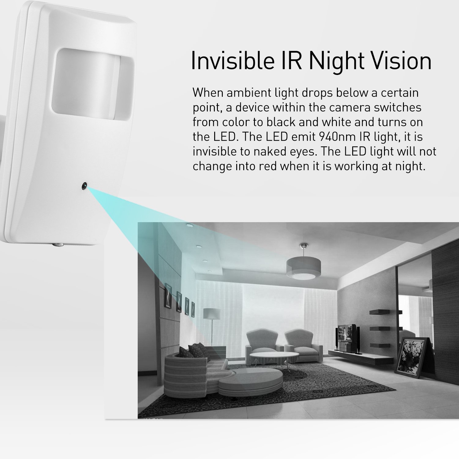 REVODATA 5MP Mini PIR IP Camera, 940nm IR Invisible Night Vision Indoor Security Camera CCTV Surveillance (IPIR-M-TS)