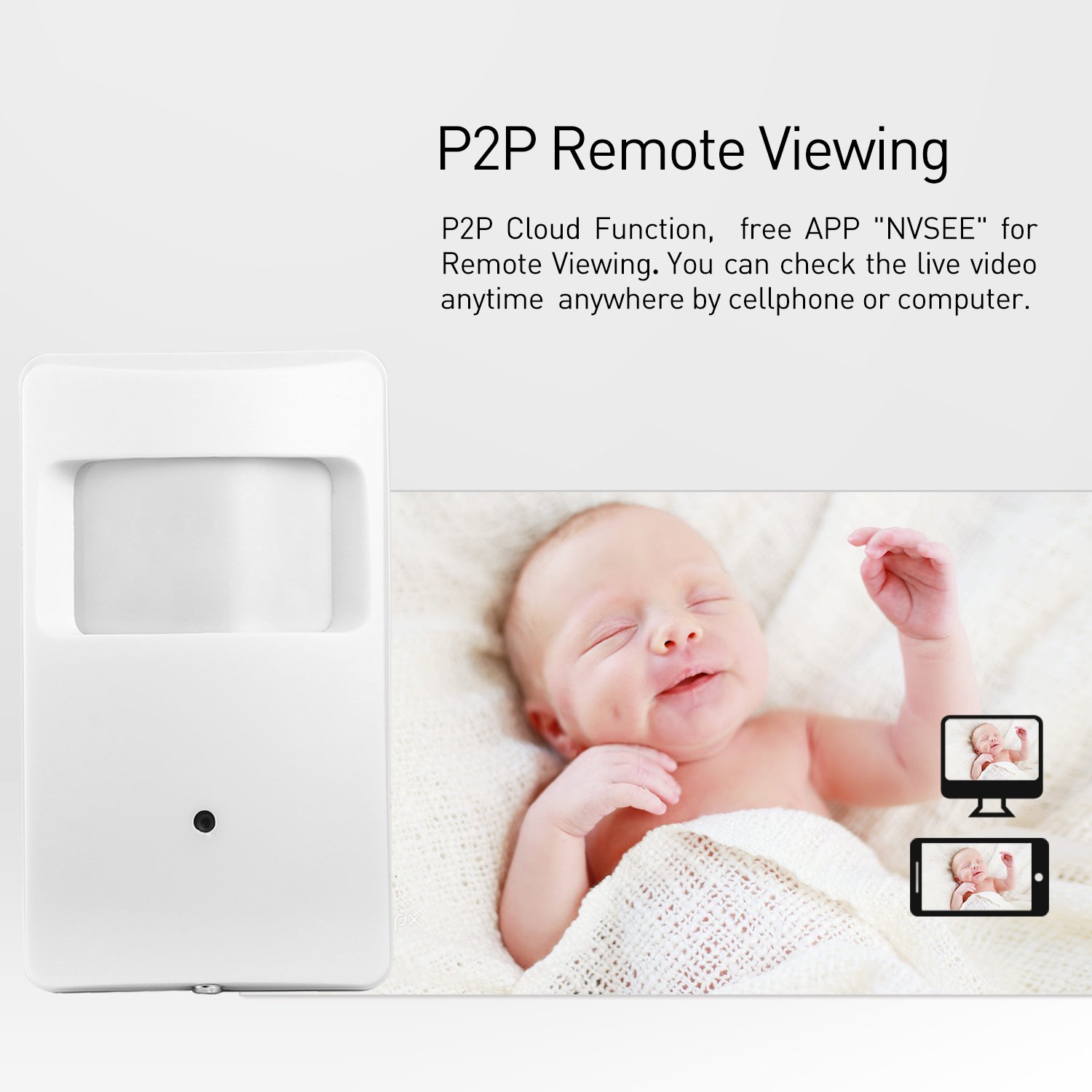 REVODATA 5MP Mini PIR IP Camera, 940nm IR Invisible Night Vision Indoor Security Camera CCTV Surveillance (IPIR-M-TS)