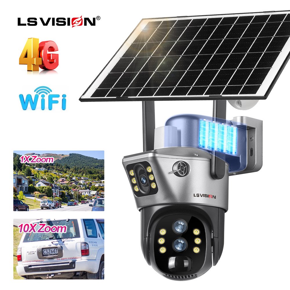LS VISION V380 Outdoor Solar Battery Powered 4MP CCTV Network Camera 10x Zoom Dual Lens LTE SIM Card 4G IP PTZ Night Vision Dual
