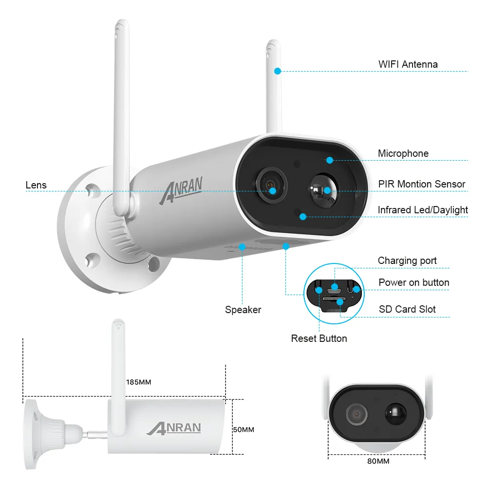 Anran Outdoor 3MP 2K Smart PIR Human Detection IP Video Wireless Home Wifi CCTV Security Solar Network Camera