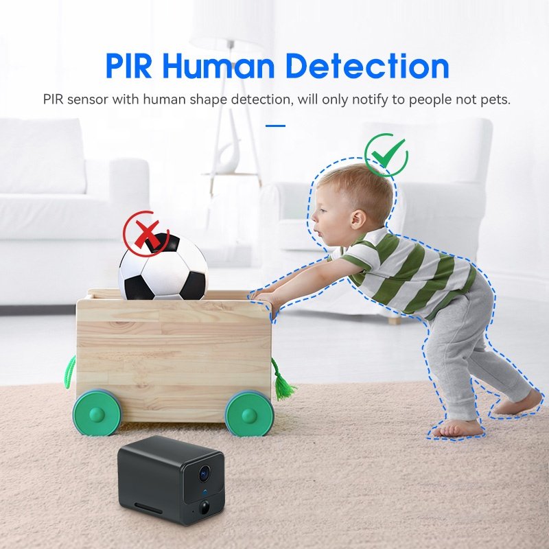 Anywii Battery Powered Wide Angle Wireless Mini Camera PIR Detection Two Way Talk Battery Security mini Camera