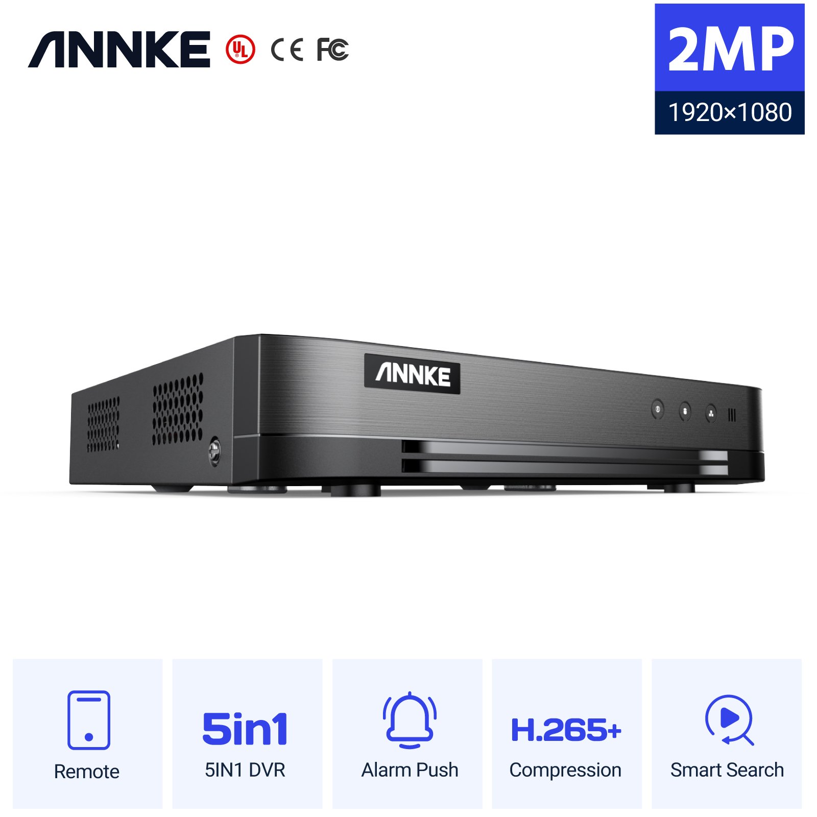 ANNKE 1080P 16CH TVI Digital DVR Recorder for Wired CCTV Camera 2MP Smart Playback 5-in-1 P2P 16CH DVR