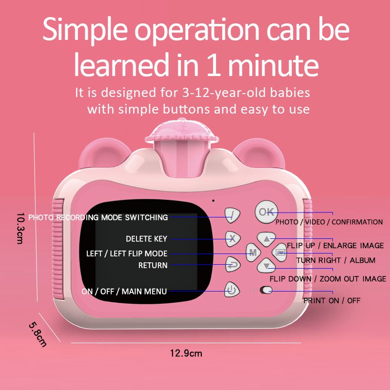 Children Camera 1080P Full Hd Mini Photo Video Print Digital Camera Gifts Toys Kids Instant Print Camera