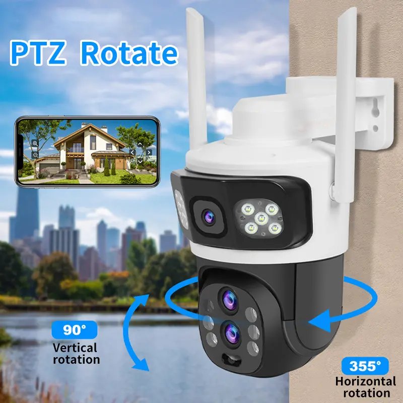 Outdoor V380pro 3lens 10X Zoom Wireless 4G PTZ Camera Auto Motion Tracking CCTV Solar Battery Powered Security Camera