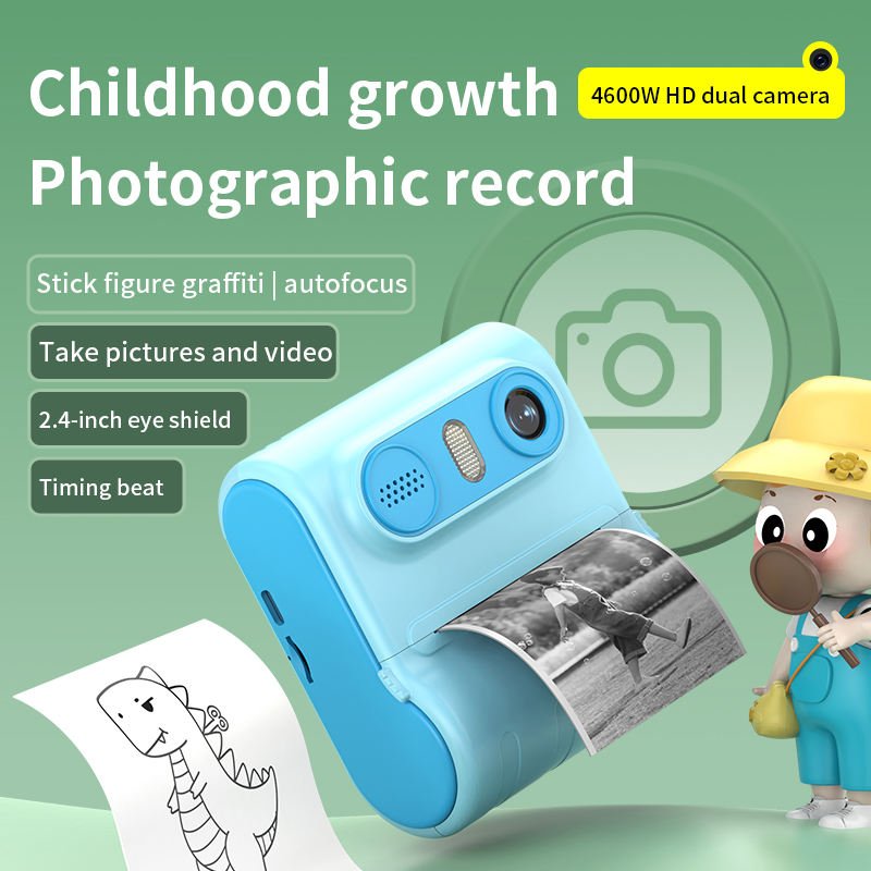 2024 New Kids Thermal Print Camera Toys for Girls Toddler Children's Digital Camera Cute Cartoon HD Instant Printer Mini Camera