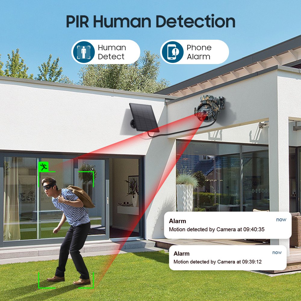 4G 5MP Lower Powered IR Night Vision PIR Human Detection IP66 Waterproof Security IP Network Wifi Wireless Hunting Solar Camera