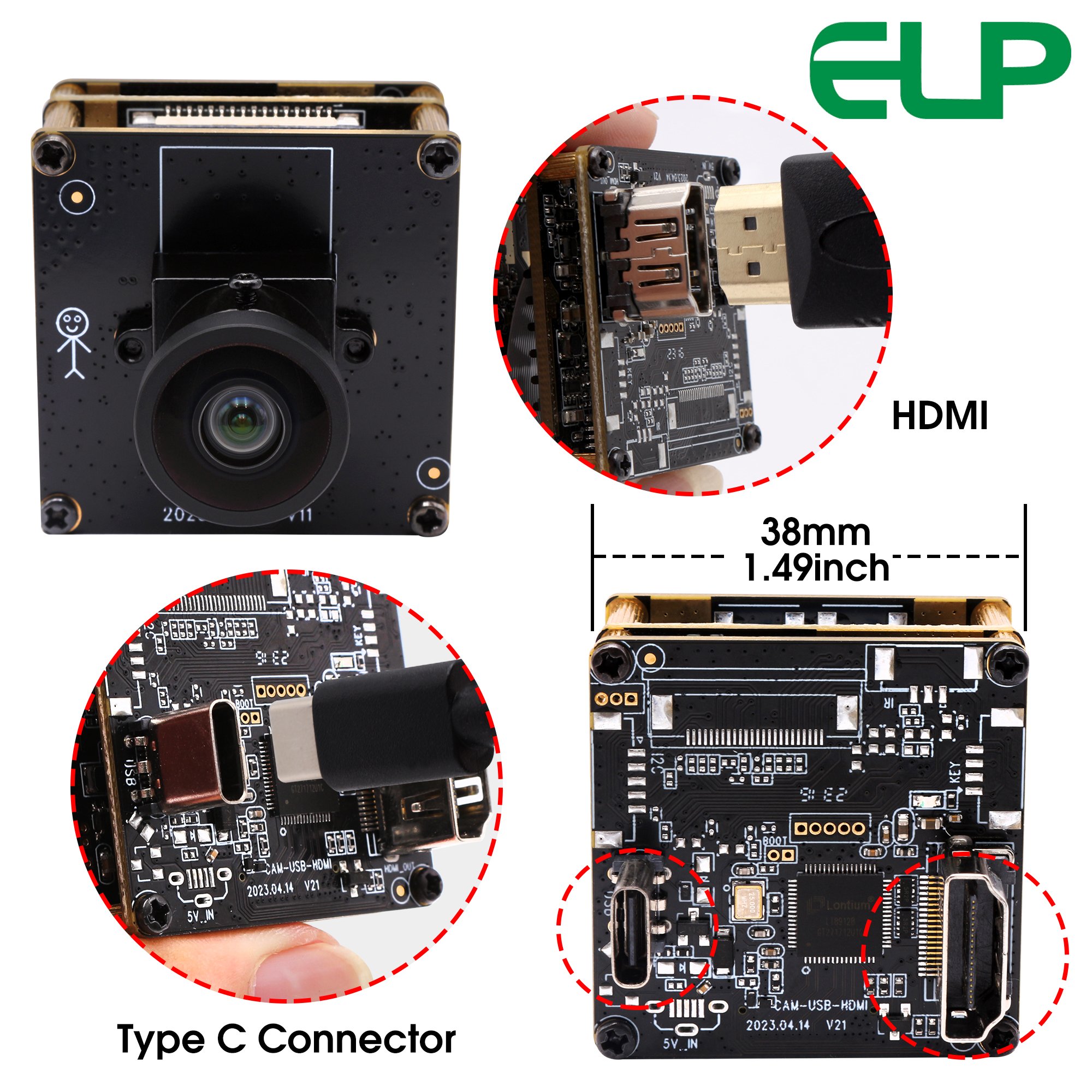 ELP H.264 No Distortion 95degree Digital Zoom CCTV PC Camera 4K 30FPS IMX415 CMOS USB Webcam UHD 3840X2160 Mini Camera