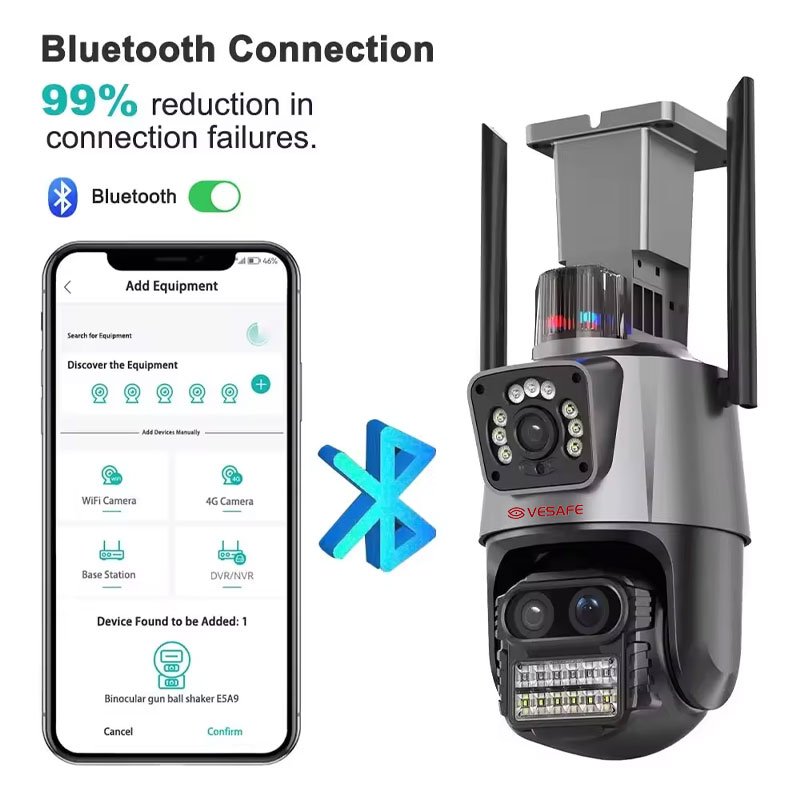 Vesafe 9MP Outdoor IP Home PTZ CCTV Surveillance Three Lens 8X Zoom Wireless WiFi Network Smart Security Camera