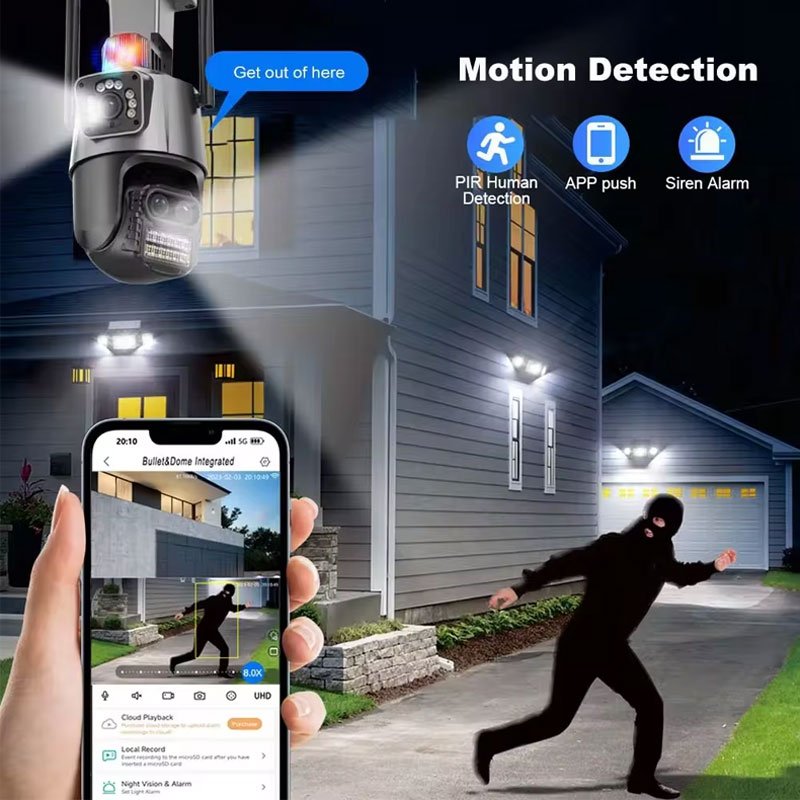 Vesafe 9MP Outdoor IP Home PTZ CCTV Surveillance Three Lens 8X Zoom Wireless WiFi Network Smart Security Camera