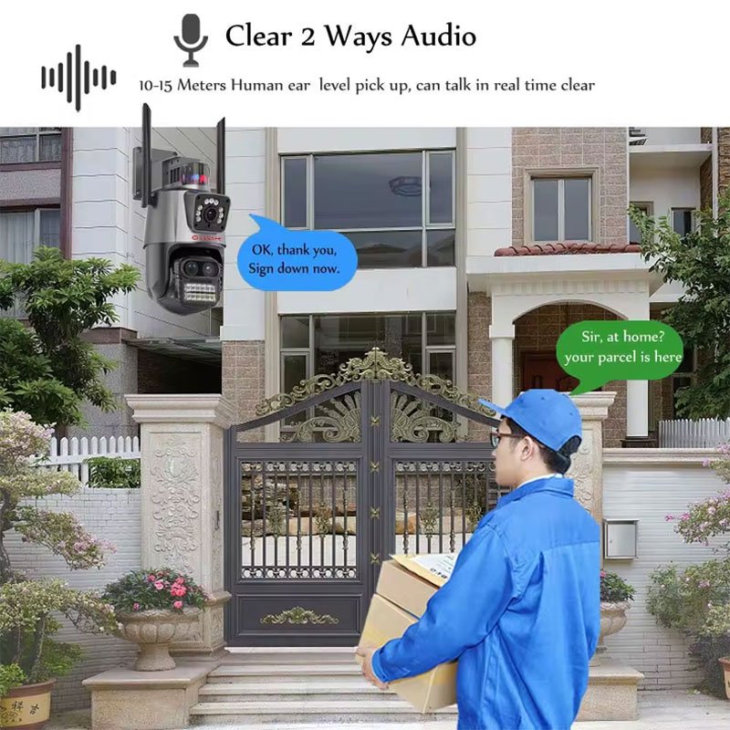 Vesafe 9MP Outdoor IP Home PTZ CCTV Surveillance Three Lens 8X Zoom Wireless WiFi Network Smart Security Camera
