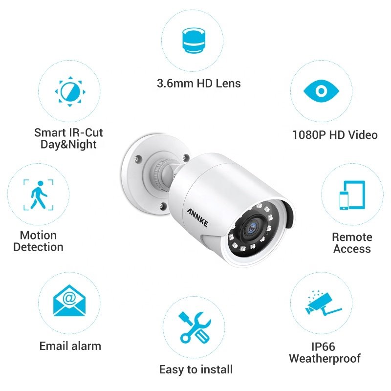 ANNKE 4pcs Camera Set 1080p Full HD Night Vision IR 100ft IP66 Waterproof Outdoor Surve illance CCTV Camera