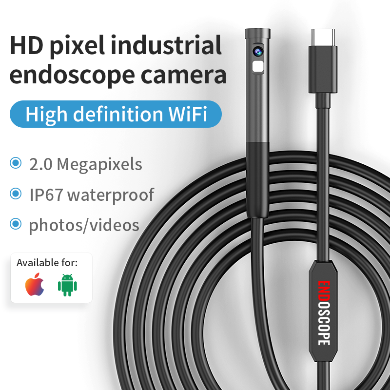 W300 Wi-Fi 3 in 1 USB Endoscope IP67 Waterproof Endoscope Industria Pipe Camera 1080P HD Type-C USB-iOS Compatible Phone/Tablets