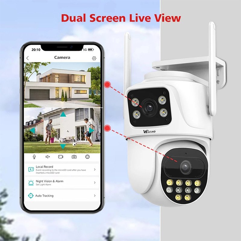 Wistino 3K outdoor dual lens IP65 waterproof wifi camera Human Motion Tracking Color Night Vision wifi smart camera