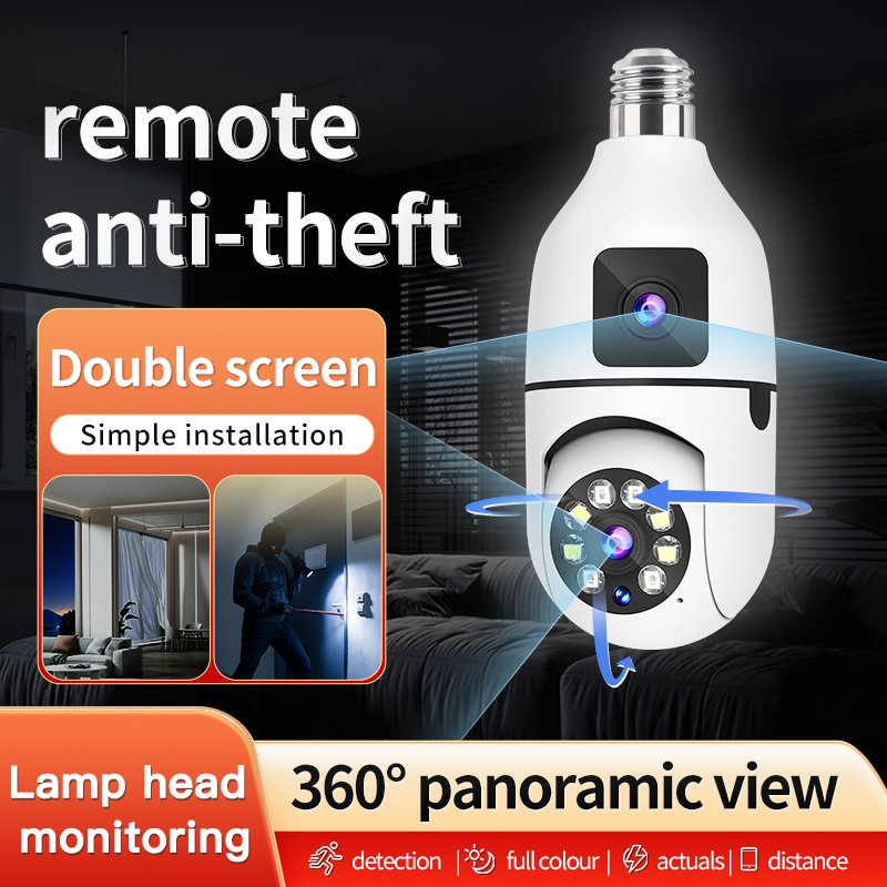 Wifi Dual Lens E27 Bulb 1080P Night Vision 360 Indoor CCTV Security Protection Wireless IP Camera