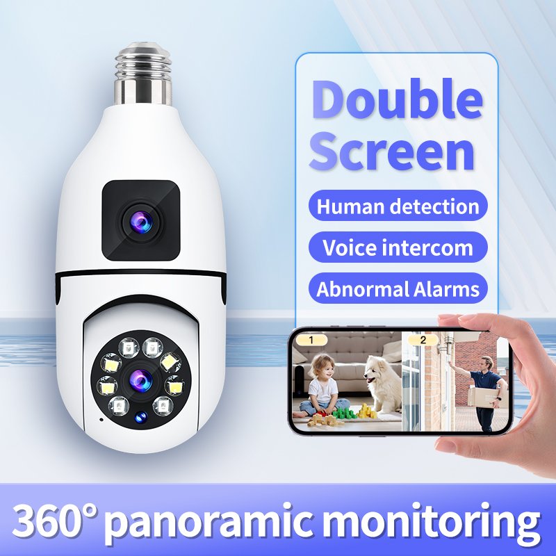 Wifi Dual Lens E27 Bulb 1080P Night Vision 360 Indoor CCTV Security Protection Wireless IP Camera