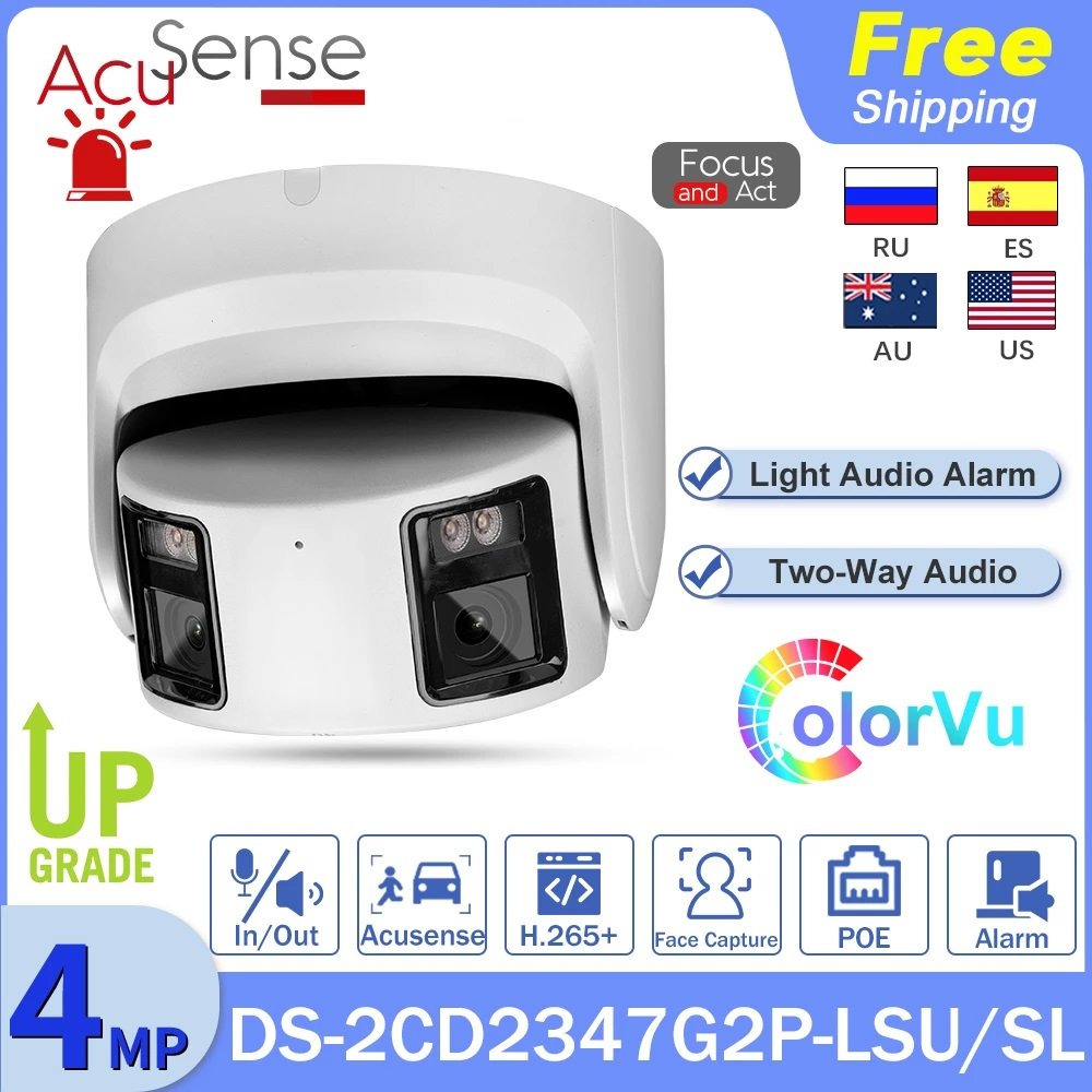 DS-2CD2347G2P-LSU/SL Hik Dual lens 180 degree view 24/7 colorful imaging 4MP ColorVu Panoramic Network ip Camera
