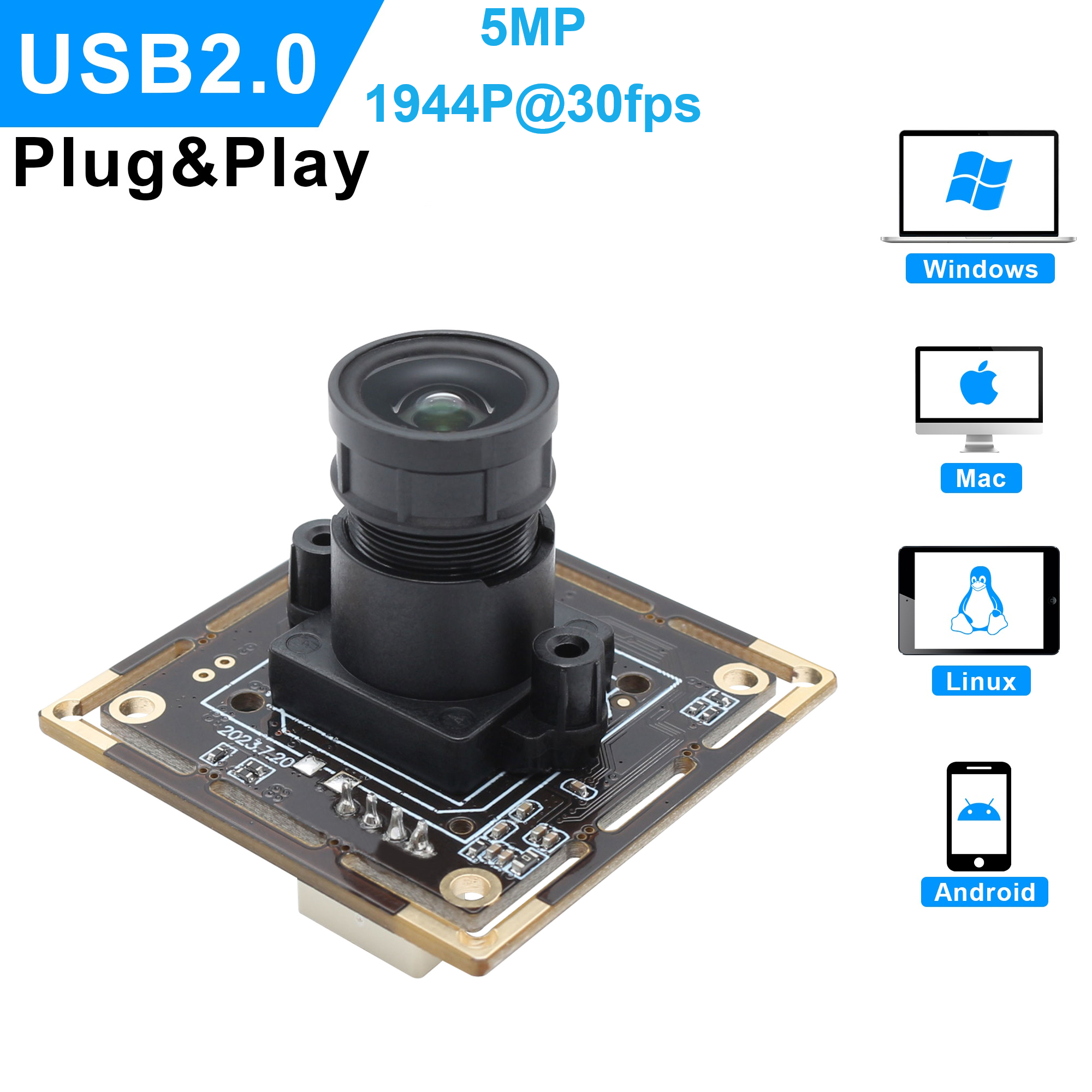 ELP 5MP M12 3.6 Lens USB Camera 2592x1944 30fps IMX335 Webcam Mini Module Camera for Android,Mac,Linux,Windows Clear Video Image