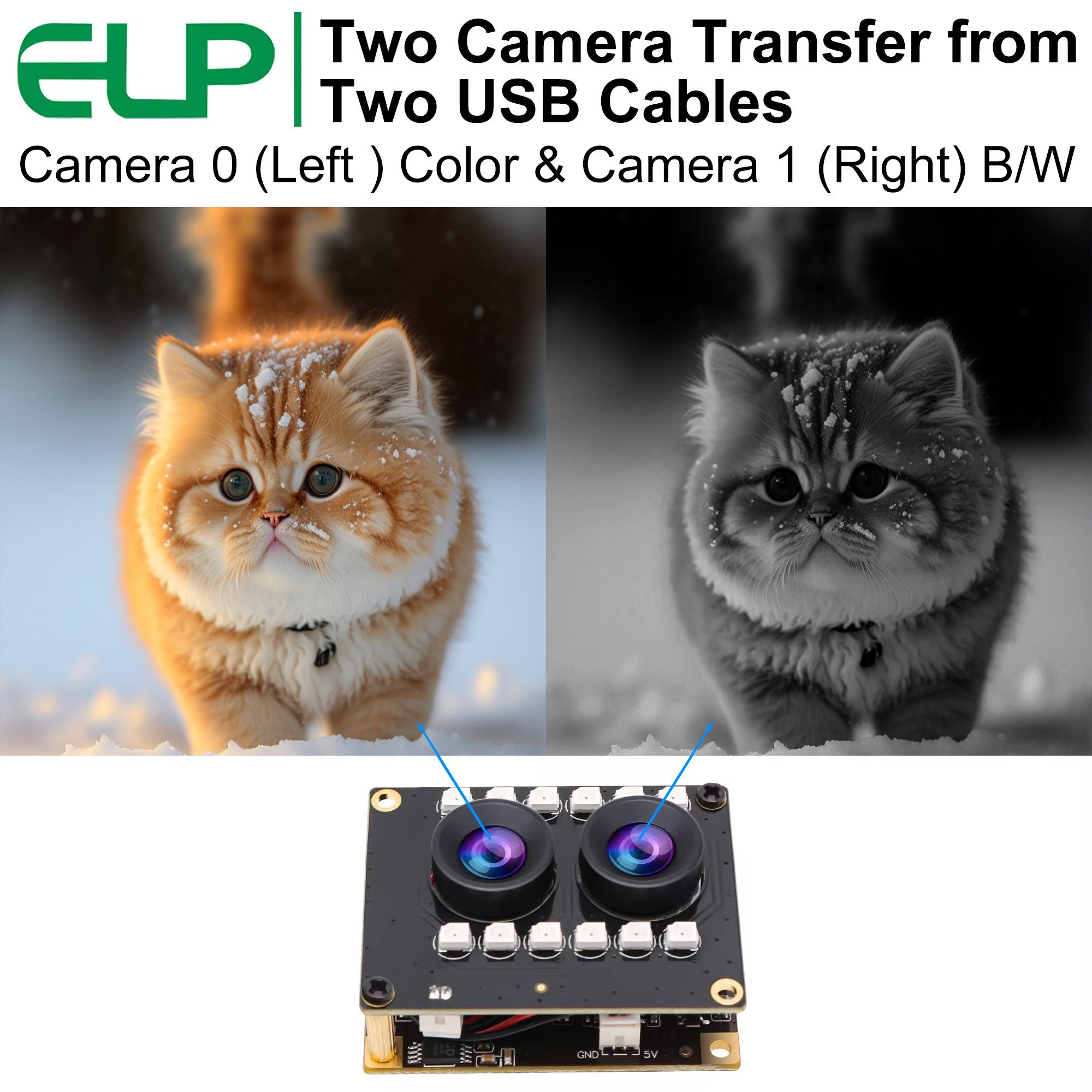 ELP 1080P Dual Lens Asynchronous Webcam Night Vision Module Camera AR0230 UVC Mini Embedded USB Camera with Wide Angle Lens