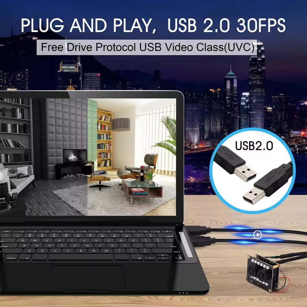 ELP 1080P Dual Lens Asynchronous Webcam Night Vision Module Camera AR0230 UVC Mini Embedded USB Camera with Wide Angle Lens