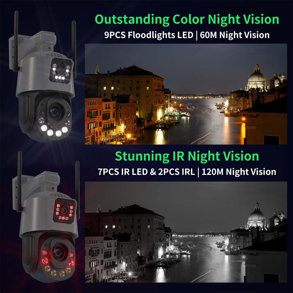 Wireless Cctv 4k 50x Starlight Ir Ptz Camera Outdoor Dual Lens Double Ball Machine Security Viewerframe Mode Network Ip Camera
