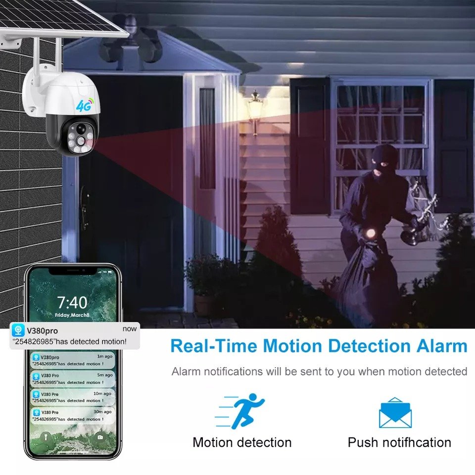 V380 Pro 2MP Solar Panel Battery Power IP Camera PIR WIFI Network Security Camera Waterproof Outdoor GSM SIM Card PTZ 4G Camera