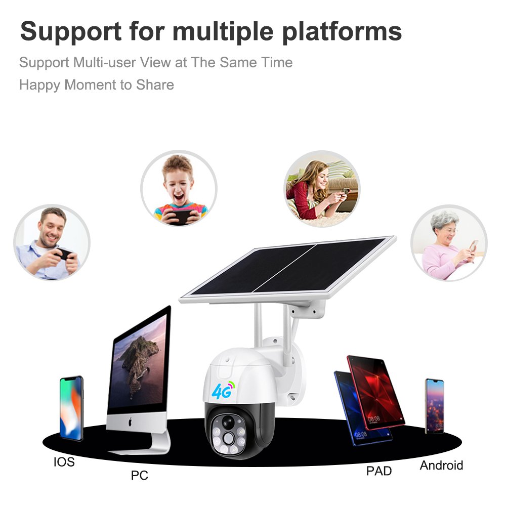 V380 Pro 2MP Solar Panel Battery Power IP Camera PIR WIFI Network Security Camera Waterproof Outdoor GSM SIM Card PTZ 4G Camera