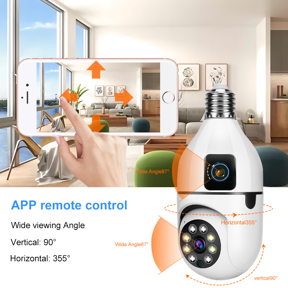 Wistino 4MP dual lens PTZ Bulb Camera WIFI 2k Indoor Home E27 Surveillance H.265 Pan Tilt Wireless Security Network Camera