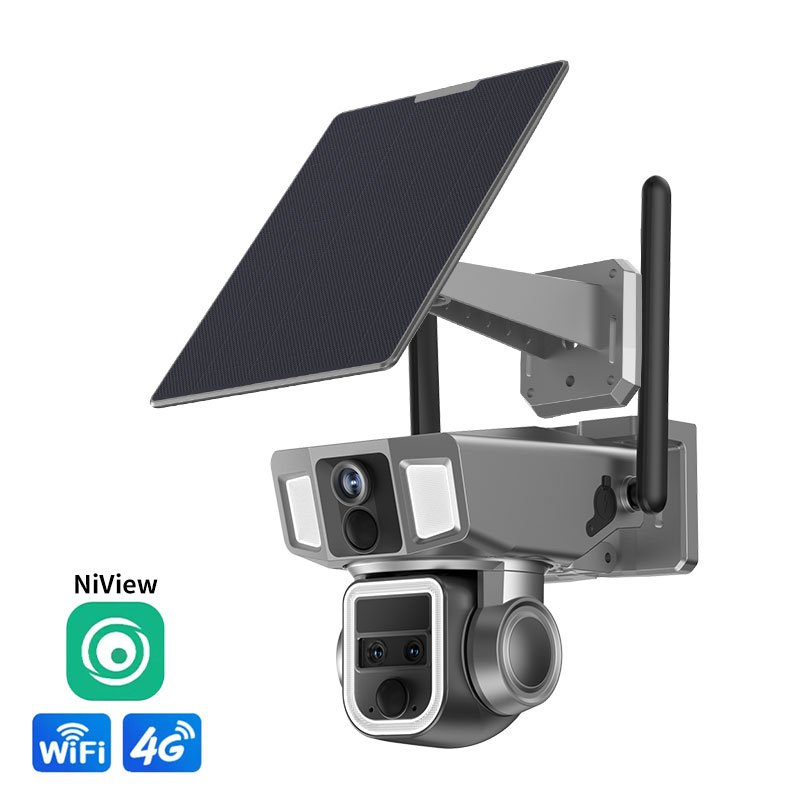 NiView Triple Lens 10x Zoom 360 Degree Solar PTZ WIFI 4G Both Built in Security Camera with 9W Solar Panel 12000mAh Battery