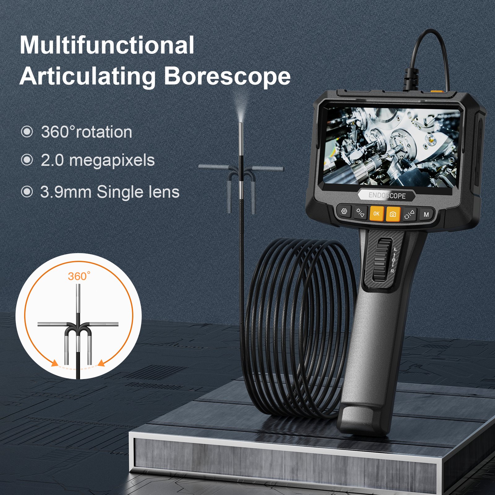 S10 3.9mm 2m endoscope two ways 360 degree waterproof industrial articulating borescope steering endoscope camera