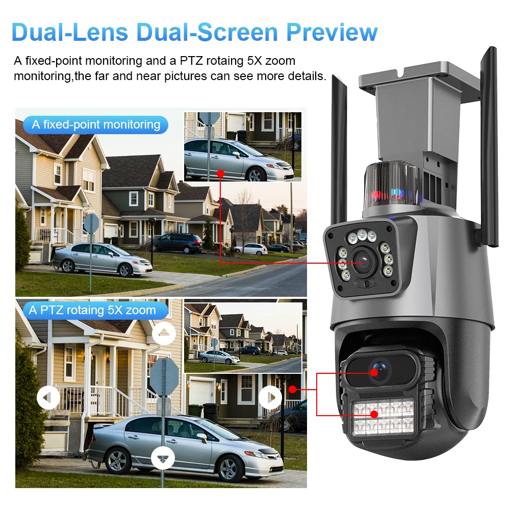 6.0 Megapixel PTZ CCTV Dome Camera Wireless IP Double Lens Long Distance Clear 6MP Video NVR Data Night Vision